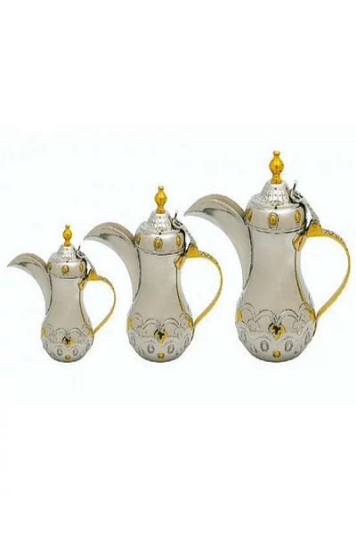 BASURRAH 3-piece silver Arabic coffee pot set