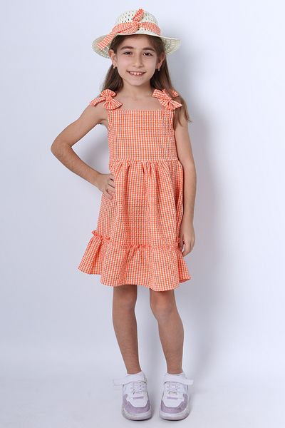 HÇM Hesaplı Çocuk Mağazaları Girl's Hat Dress with Checked Bow B33