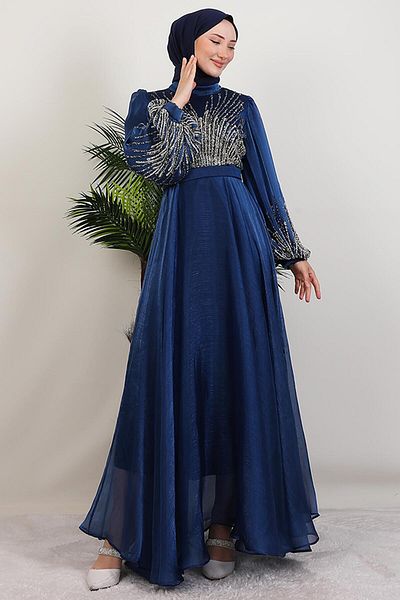 GİYZAMİLA Βραδινό φόρεμα Aven Stone Navy Blue