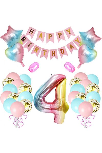 Hongfago number 4 birthday set, multicolor, foil/latex, 32 pieces