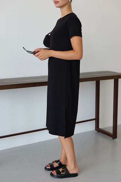 Mogi Butik Γυναικείο φόρεμα Modal υφασμάτινο μισό μανίκι με σχισμή κάτω από το γόνατο 3083