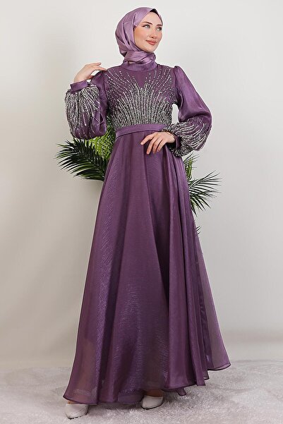 GİYZAMİLA Βραδινό φόρεμα Aven Stone Σκούρο Λιλά