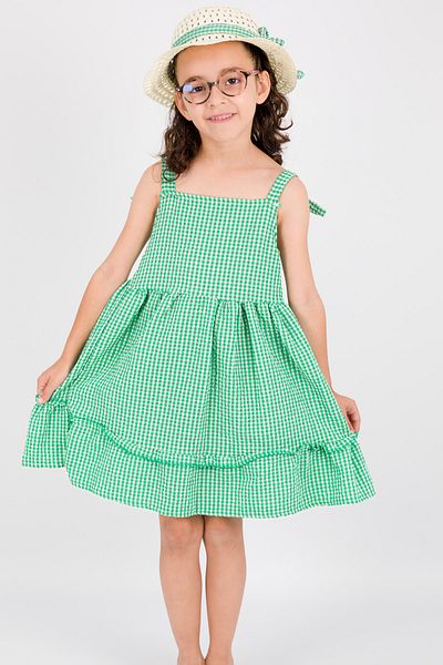 HÇM Hesaplı Çocuk Mağazaları Girl's Hat Dress with Checked Bow B33