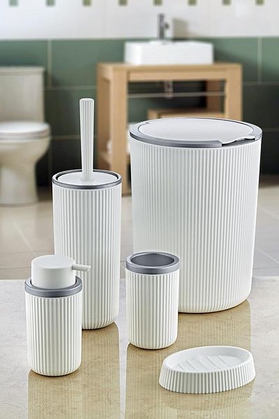 Mena Rise Diyar-ıFırsatShop Set de baie din plastic de lux din 5 piese cu coș de gunoi tactil de 7 litri, antibacterian