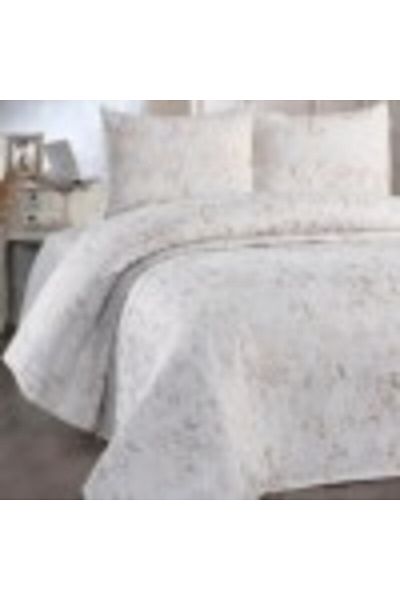 DOWRY Cuvertura jacquard tip chenille 230x240 cm + 2 fete de perna, Slayka Crem cu auriu