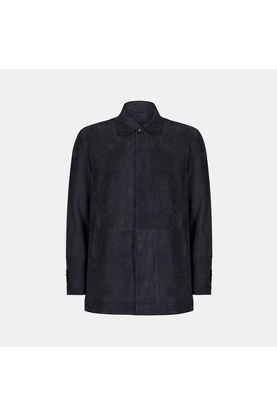 Desa Men's Navy Blue Shirt Collar Suede Jacket