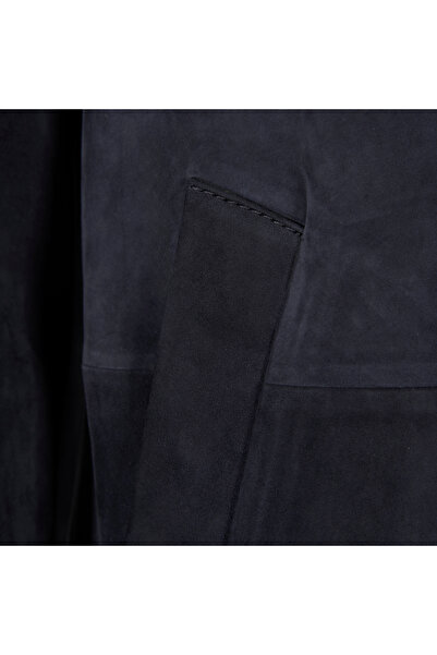 Desa Men's Navy Blue Shirt Collar Suede Jacket