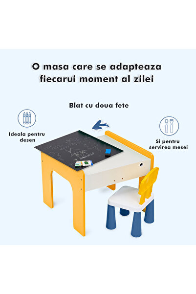 Onuvio Multifunctional Table for Children, MDF Wood, Chair Included, 57x57x45, 3-6 Y, Onuvio® - Yellow