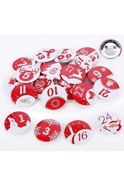 Adorfine Set of 24 number badges for Adorfine advent calendar, red/white, metal/plastic, 4 cm