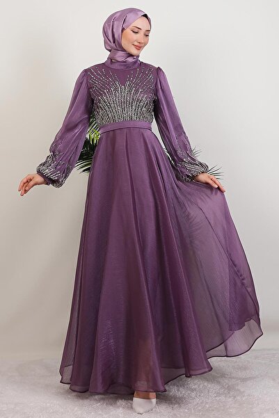 GİYZAMİLA Βραδινό φόρεμα Aven Stone Σκούρο Λιλά