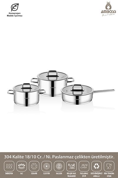 Amboss Nova 6 Piece Stainless Steel Cookware Pan Set with Glass Lid