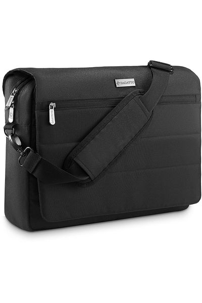zagatto Shoulder bag for men, messenger style, fits laptop, waterproof, black, 40x29x7 cm, ZG784