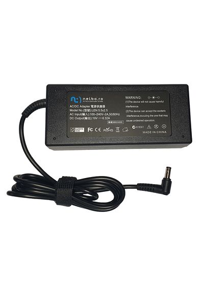 OEM Laptop charger compatible with Lenovo IdeaPad Y580 120W 19V 6.32A, 5.5 x 2.5 mm plug