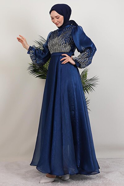 GİYZAMİLA Βραδινό φόρεμα Aven Stone Navy Blue