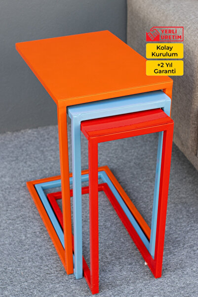 Genel Markalar Renki Metal 3'lü C Zigon Sehpa🟧🟦🟥