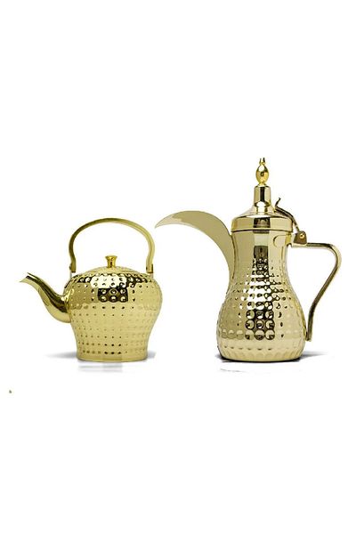 BASURRAH Luxury Gold Dallah and Kettle Set, 0.7-1.2 Liter