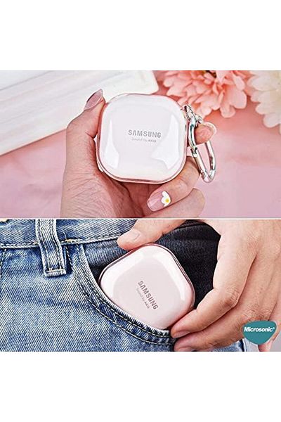 Mena Rise Case for Galaxy Buds 2 Transparent Silicone Pink with Strap Attachment [Case Compatible with Buds 2 - Pe