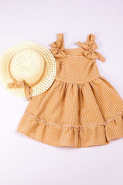 HÇM Hesaplı Çocuk Mağazaları Girl's Hat Dress with Checked Bow B33