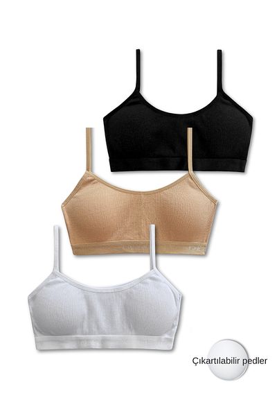 GizaKids 95% Cotton Girls' Thin Strap Training Bra Set of 3 |   Half Athlete