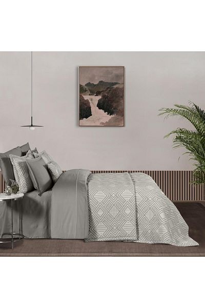 Sarev Ebora Beige Double Bedspread with Cotton Satin Duvet Cover Set