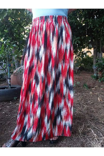 hoaryage Elastic Waist, Vivid Colorful Patterned Viscose Press Fabric Maxi Length Skirt Size 38 100 Kilogram