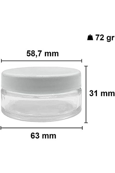 Mena Rise Şirinshop 50 ml Transparent Cream Glass Jar Plastic White Lid 6 Pieces (50 Cc (Cream)) 1108107
