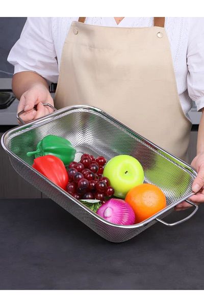 Vadi Olla Silver Stainless Steel Colander Mixing Bowl Salad Pasta Vegetable Fruit Strainer 35X27 cm