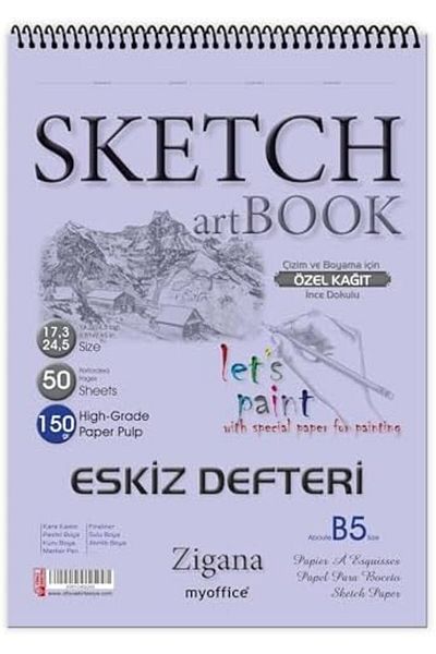Mena Rise Diyar-Ifırsatshop Sketchbook Zigana B5 Spiral 150 Gr. 17.3X24.5 cm 50 Yp. Sketch Book 1017157