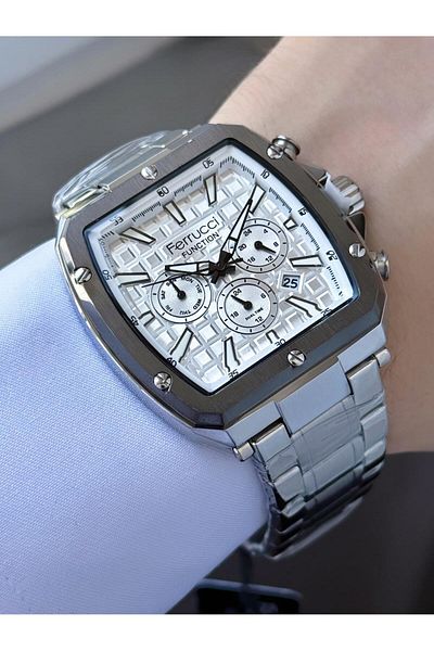 Ferrucci Men's Functions Active Square Case Metal Cord Wrist Watch
