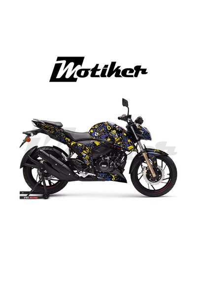 Motiker APACHE RTR 200 Kaplama Sticker Etiket Modeli Motif Desen Sarı Lacivert