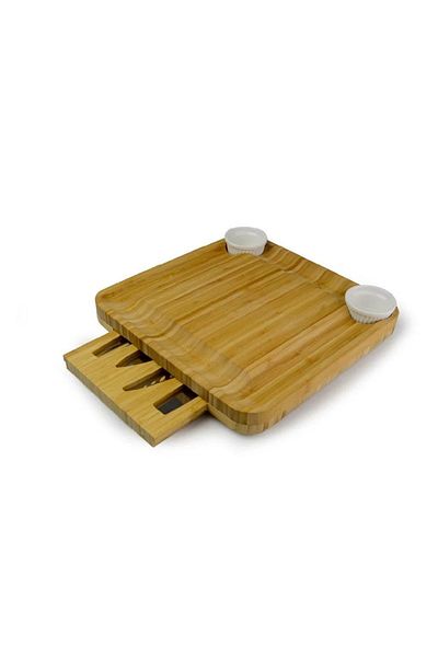 BASURRAH Wooden cheese serving tray with 2 yogurt bowls