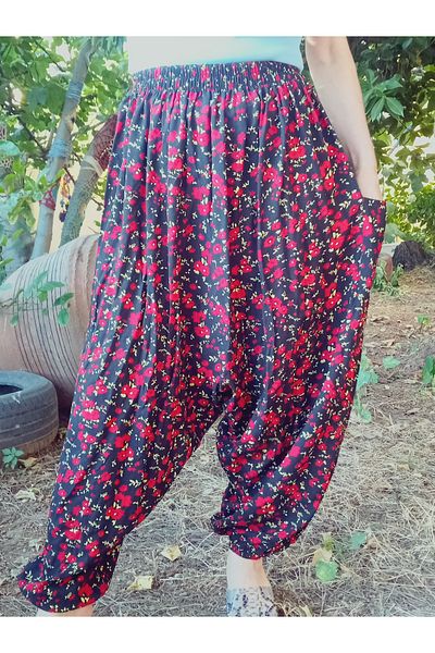 hoaryage Viscose Press Fabric Floral Patterned Shalwar with Pockets 100% Cotton Size 38 up to 100 kg with Elastic Legs