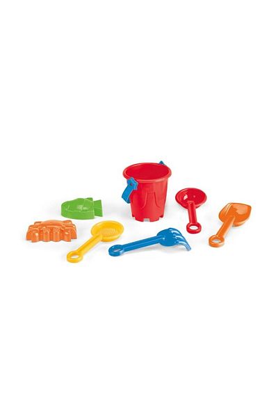 dalimag Beach Bucket with 6 Accessories, Sand Play Forms, Red, 11 x 15 x 9 cm, Dalimag