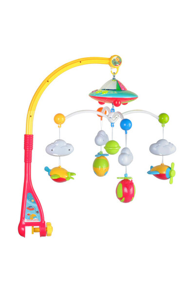 ideal STORE Carusel cu proiector luna si stele, muzica, telecomanda si 4 brate mobile cu jucarii atasate