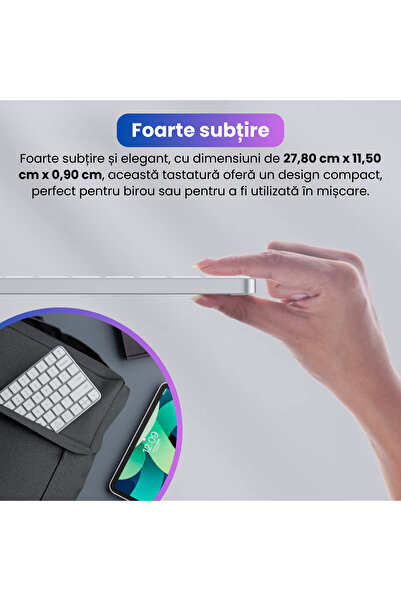 BRAGUS Tastatura wireless reincarcabil, Bluetooth 5.1, USB, 500mAh, aluminiu, Toate Dispozitivele, argintiu