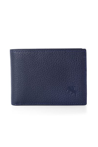Polo Air Men's Groom Set 100% Genuine Leather Wallet Card Holder Belt Keychain Combination Navy Blue Color H-Dm-8002-L