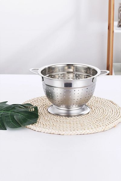 Vadi Olla Silver Stainless Steel Colander Mixing Bowl Salad Pasta Vegetable Fruit Strainer 22 cm