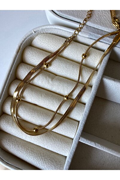 ASNA JEWELLERY İtalyan Zincirli Boncuklu Ezme Çelik Kararmaz Halhal Yazlık