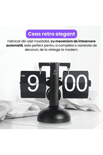 BRAGUS Retro, analog clock, suitable for a variety of decors, automatic, solid metal, black