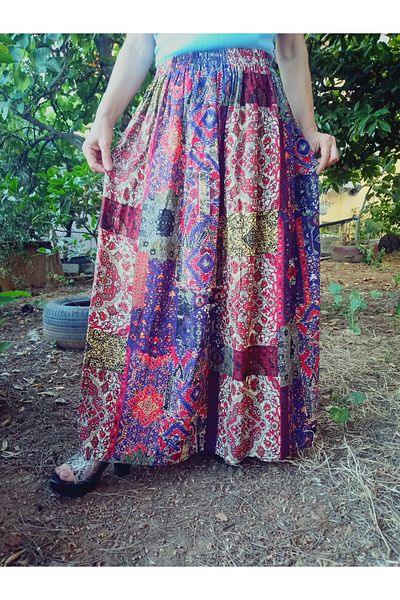 hoaryage Fusta maxi din țesătură de presare din viscoză, cu model colorat, cu talie elastică, mărimea 38, 100 kg