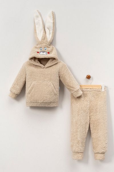 Teddy Pie Cute Rabbit Pattern Hooded Children's Bottom Top Set