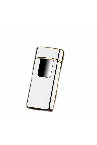 MBrands Brichetă electronică și pe gaz HIBRIDĂ, Arc dublu, aprindere tactilă, încărcare USB, Alb mat