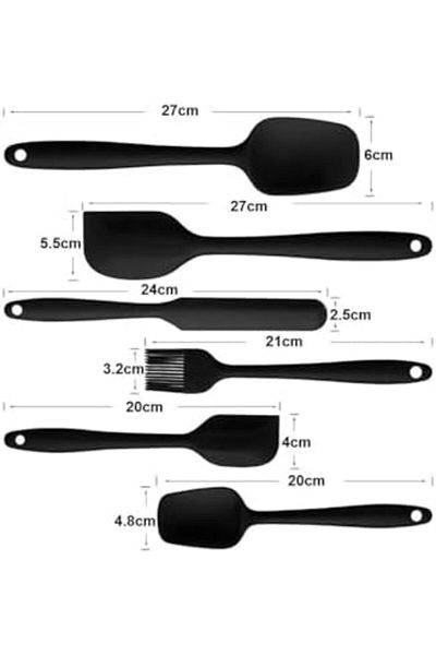 Mena Rise Şirinshop Drongo Heat Resistant Fireproof Non-Stick Silicone Spatula Set 6 Pieces Black 1108107