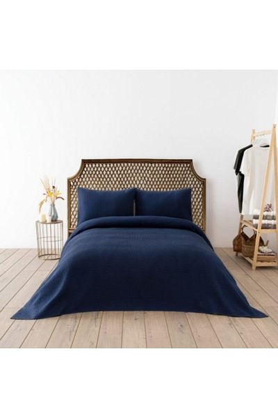 DC Home Cuvertura 200x220cm si 2 fete perna cu textura tip fagure, Waffle Albastra