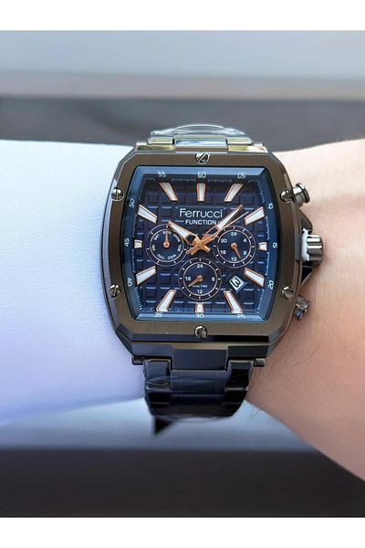 Ferrucci Men's Functions Active Square Case Smoked Color Metal Cord Wrist Watch