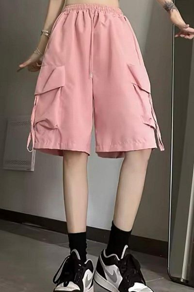 Köstebek Pink Pocketed Gabardine Y2K Cargo Shorts