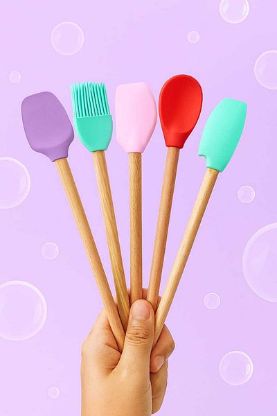 CKM silikon Mini 5 Spatula Set with Wooden Handle