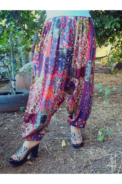 hoaryage Viscose Press Fabric Floral Patterned Shalwar with Pockets 100% Cotton Size 38 up to 100 kg with Elastic Legs