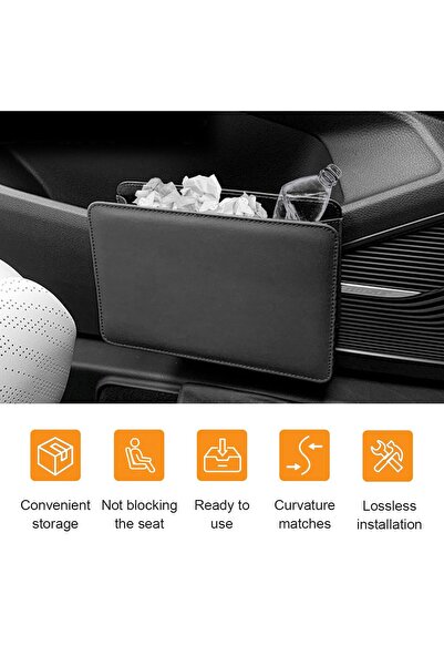 ET-LIFE سلة مهملات السيارة، حامل منظم للقمامة مصنوع من الجلد للسيارة مع كيس قمامة واحد، لون أسود