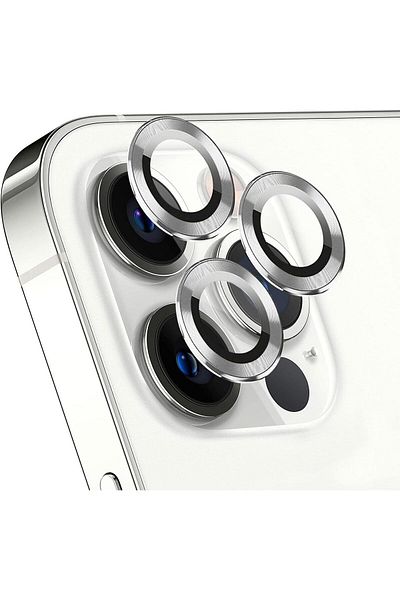 Mena Rise Diyar-ıFırsatShop واقي شاشة زجاجي لحماية عدسة الكاميرا الفردية لهاتف iPhone 15 Pro Max باللون الفضي